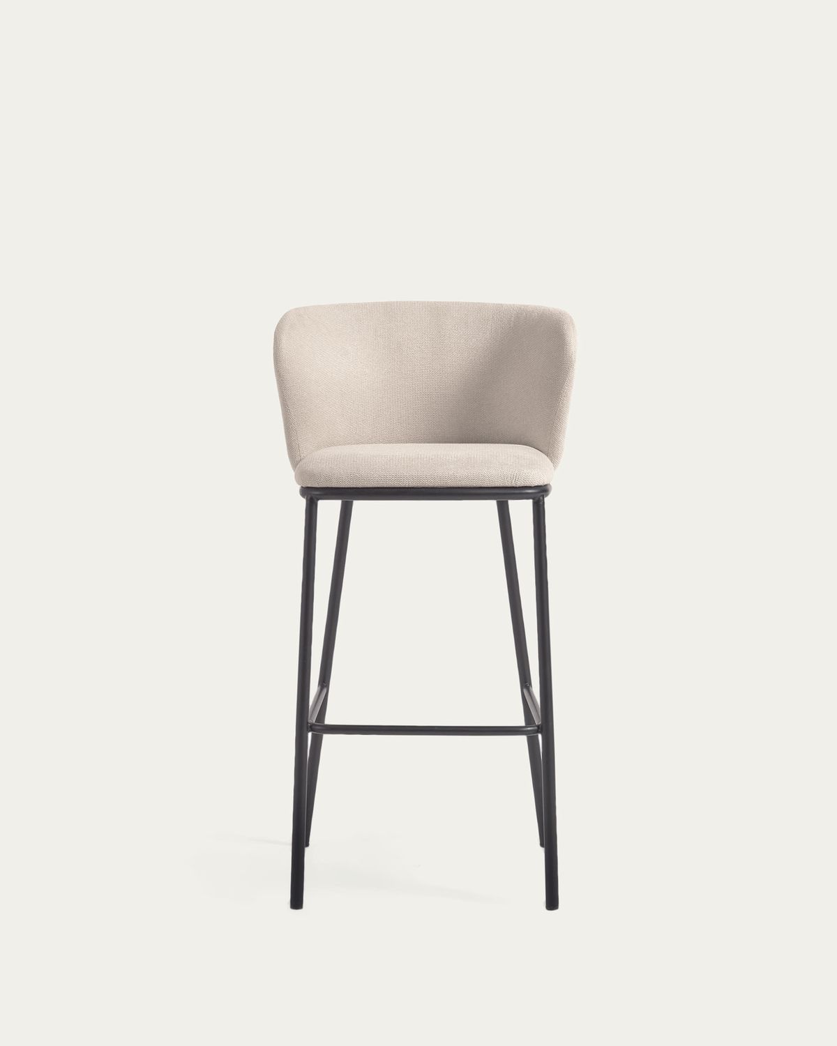 Taburete Ciselia de chenilla beige y patas de acero negro altura 75 cm FSC Mix Credit