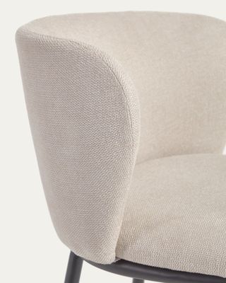 Taburete Ciselia de chenilla beige y patas de acero negro altura 75 cm FSC Mix Credit