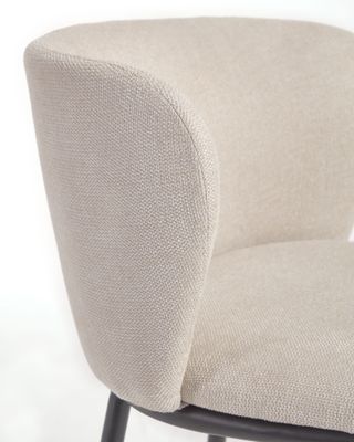Taburete Ciselia de chenilla beige y patas de acero negro altura 65 cm FSC Mix Credit