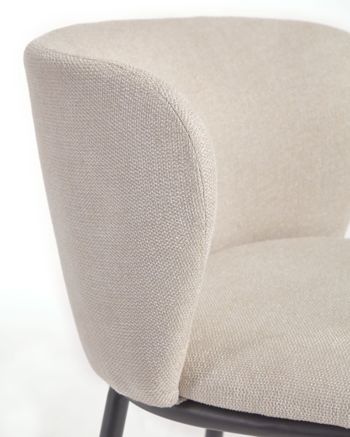 Taburete Ciselia de chenilla beige y patas de acero negro altura 65 cm FSC Mix Credit