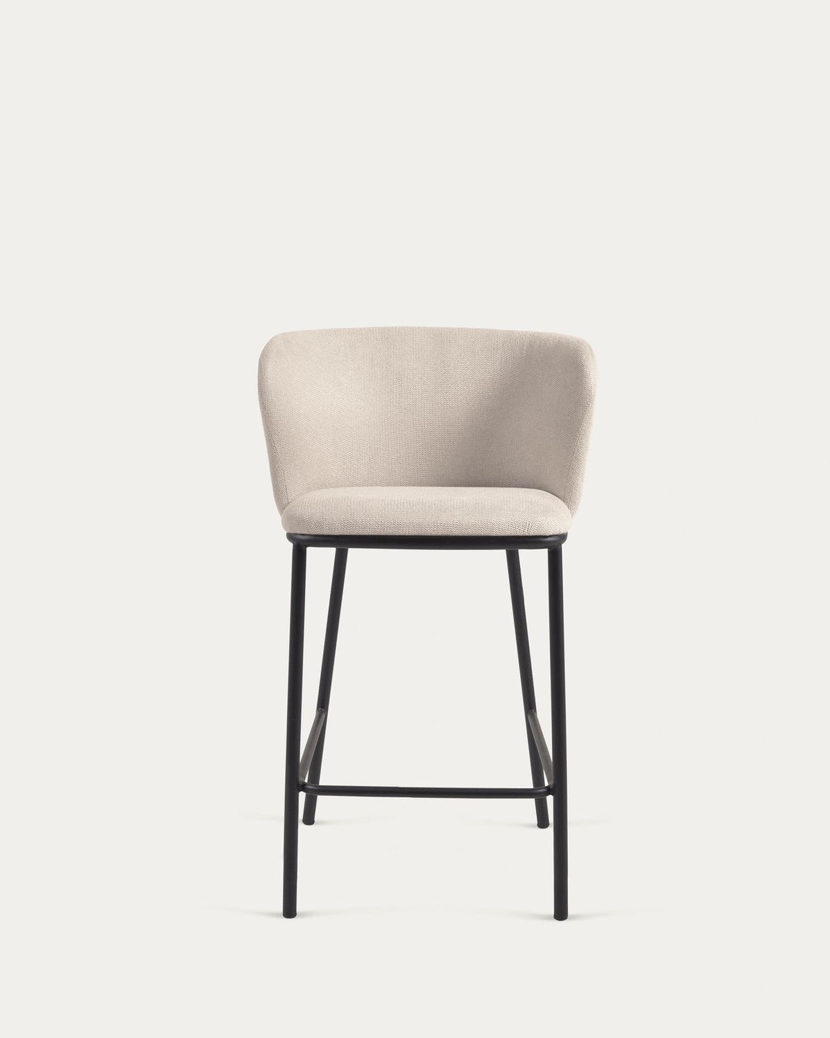Taburete Ciselia de chenilla beige y patas de acero negro altura 65 cm FSC Mix Credit