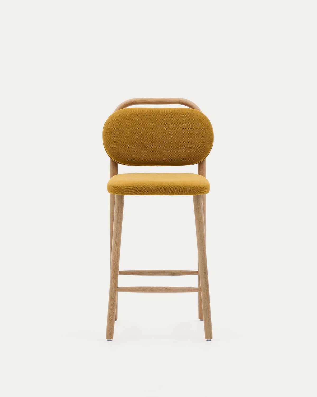 Taburete Helda de chenilla mostaza y madera maciza de roble FSC Mix Credit 65 cm