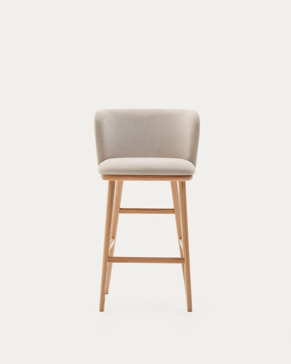 Taburete Ciselia chenilla beige y madera maciza fresno acabado tono natural FSC Mix Credit 65cm