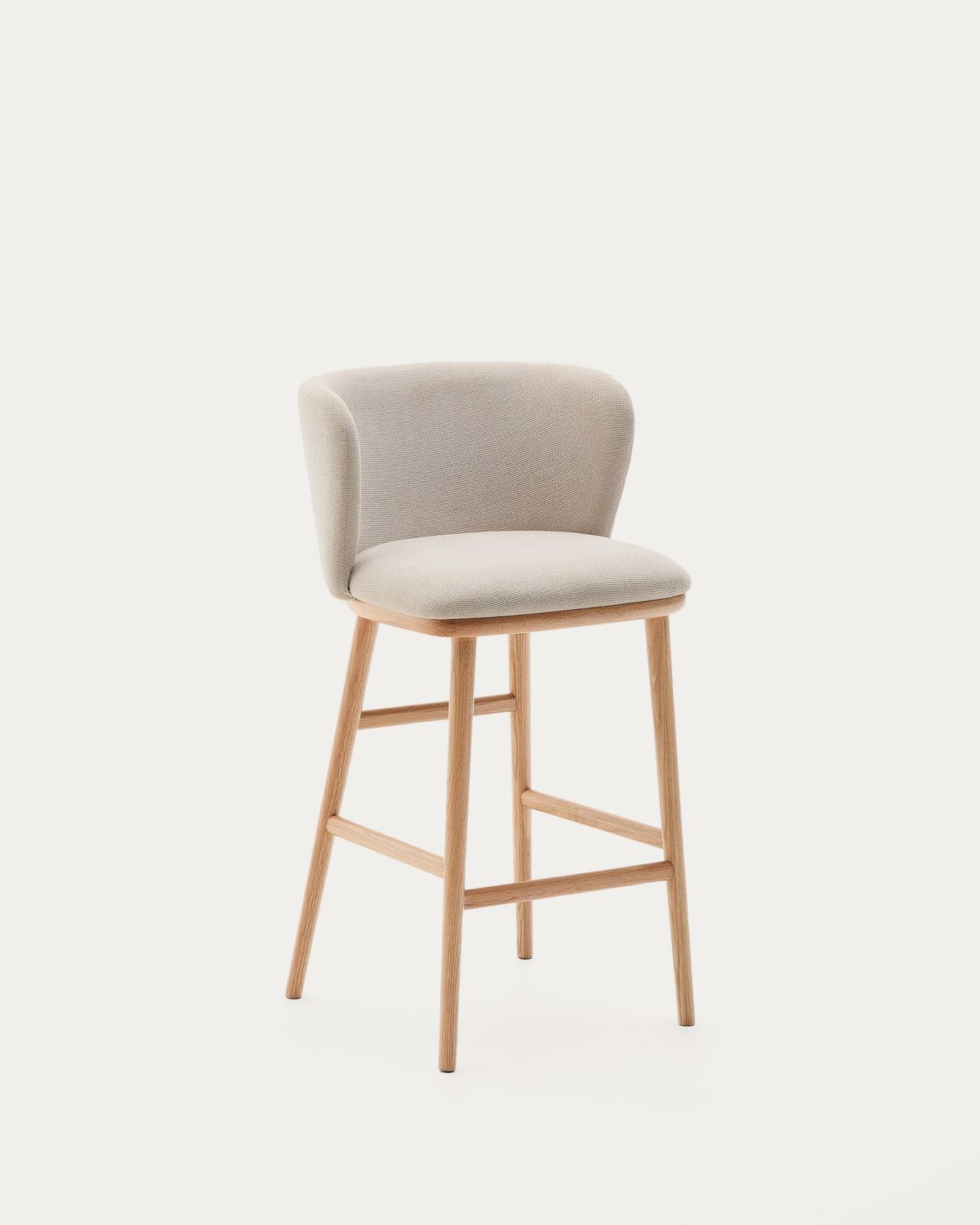 Taburete Ciselia chenilla beige y madera maciza fresno acabado tono natural FSC Mix Credit 65cm