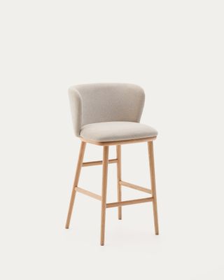 Taburete Ciselia chenilla beige y madera maciza fresno acabado tono natural FSC Mix Credit 65cm