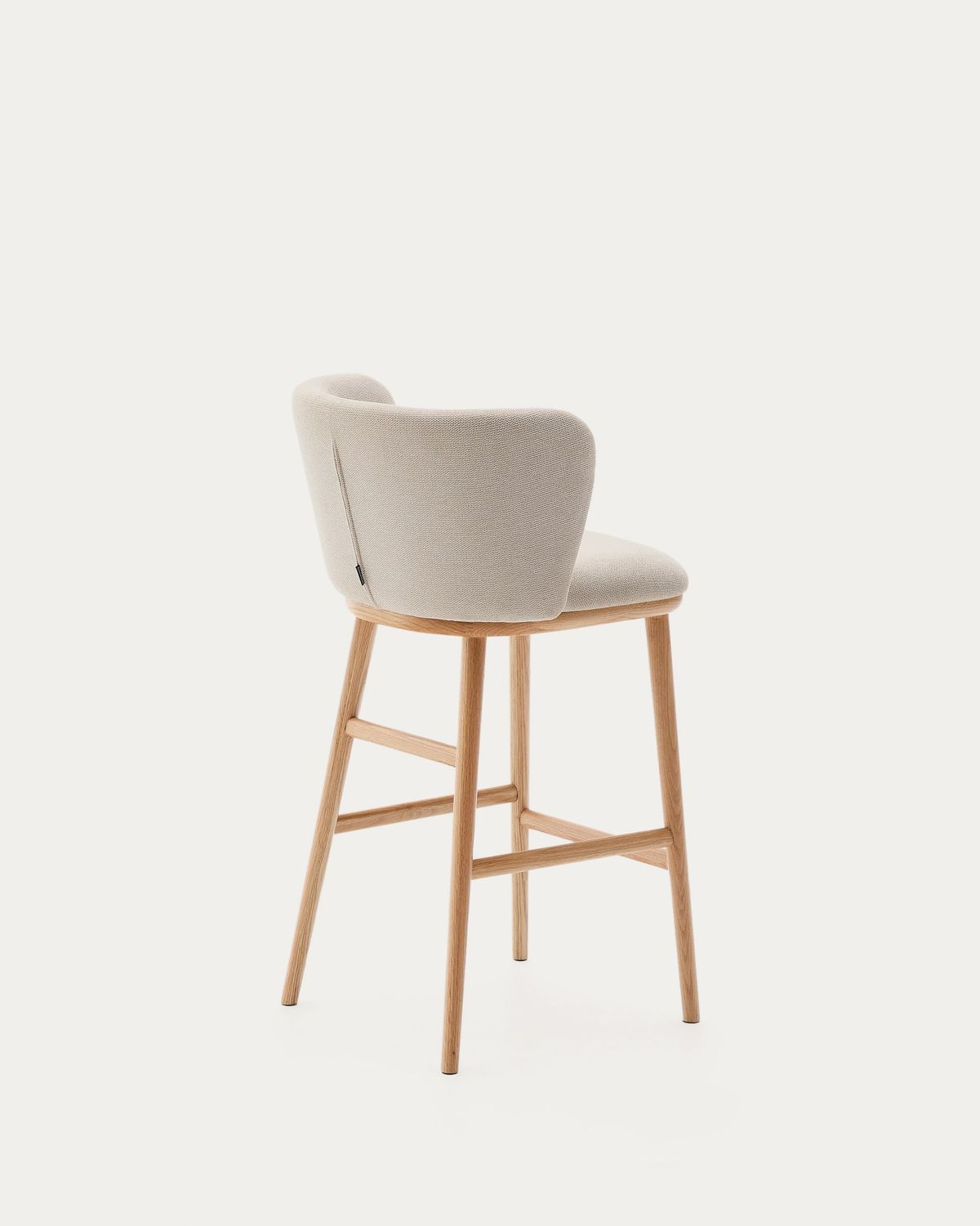 Taburete Ciselia chenilla beige y madera maciza fresno acabado tono natural FSC Mix Credit 65cm
