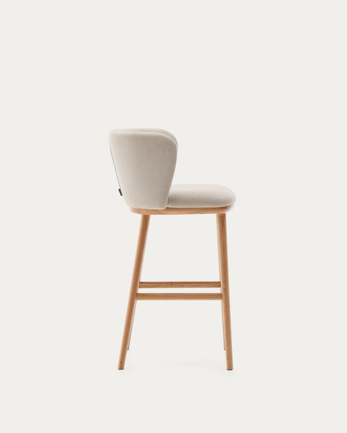 Taburete Ciselia chenilla beige y madera maciza fresno acabado tono natural FSC Mix Credit 65cm