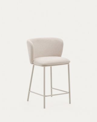 Taburete Ciselia de chenilla beige y acero beige altura 65 cm FSC Mix Credit