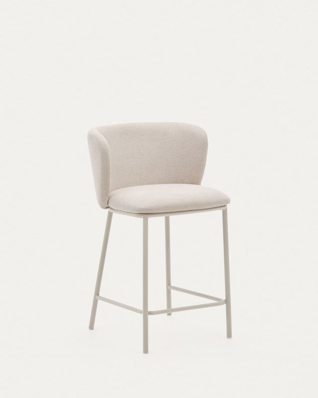 Taburete Ciselia de chenilla beige y acero beige altura 65 cm FSC Mix Credit