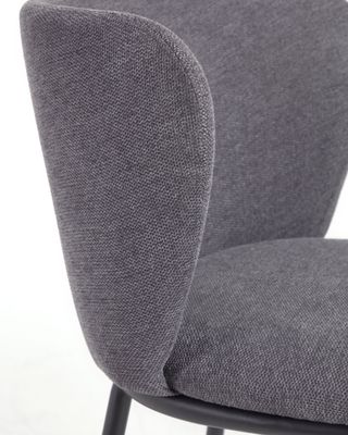 Taburete Ciselia de chenilla gris oscuro y patas de acero negro altura 65cm FSC Mix Credit