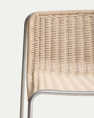 Taburete apilable Tavari de cuerda sintética beige y acero inoxidable AISI 304 efecto cepillado 75 cm