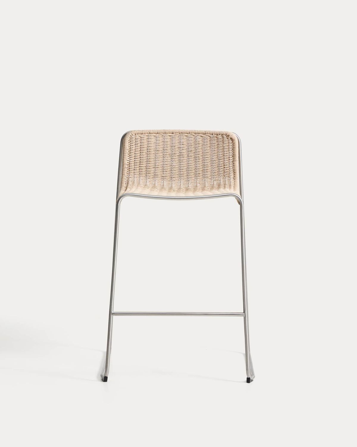 Taburete apilable Tavari de cuerda sintética beige y acero inoxidable AISI 304 efecto cepillado 75 cm