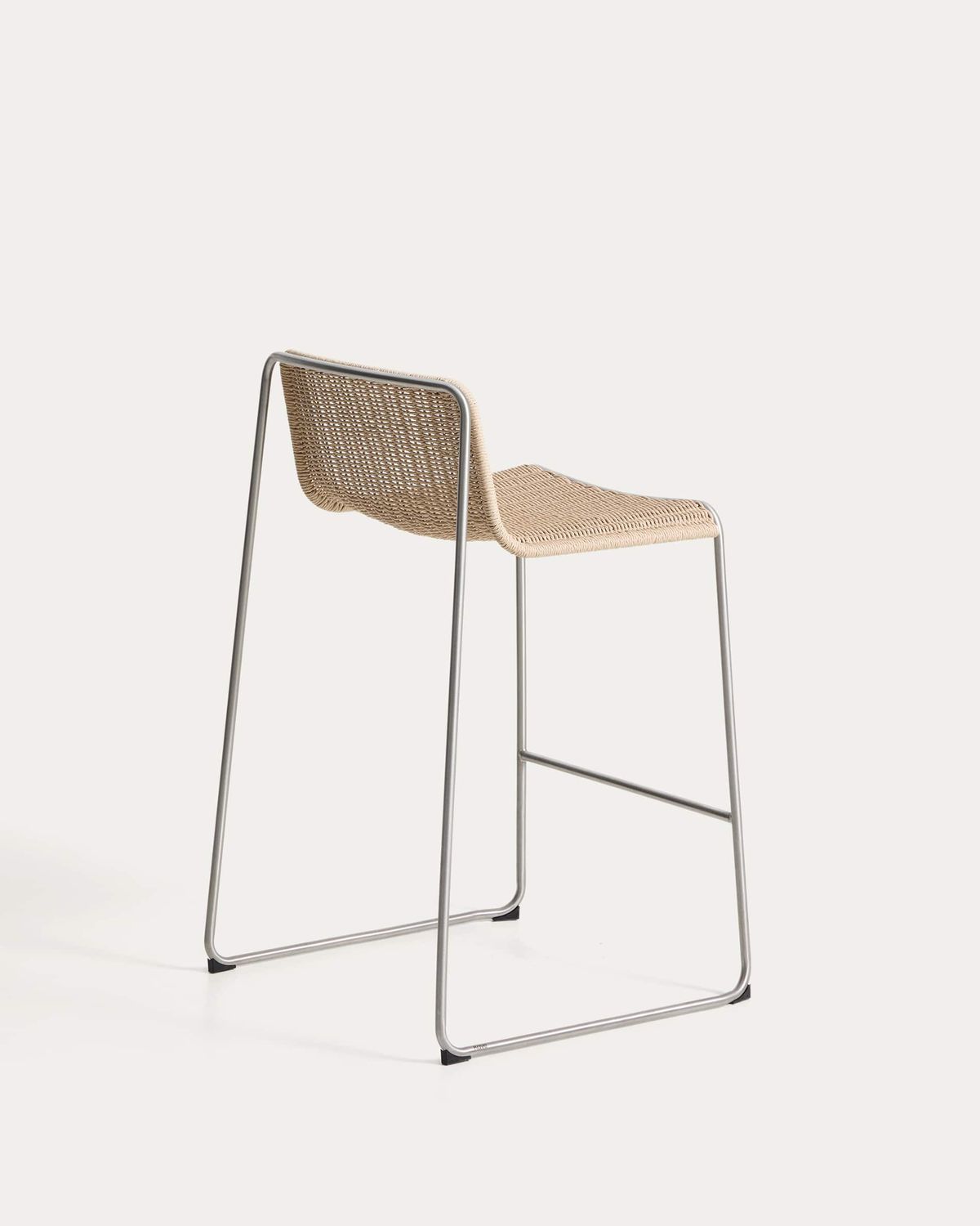 Taburete apilable Tavari de cuerda sintética beige y acero inoxidable AISI 304 efecto cepillado 75 cm