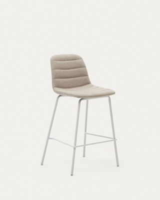 Taburete Zunilda de chenilla beige y acero con acabado blanco mate altura 65 cm FSC 100%