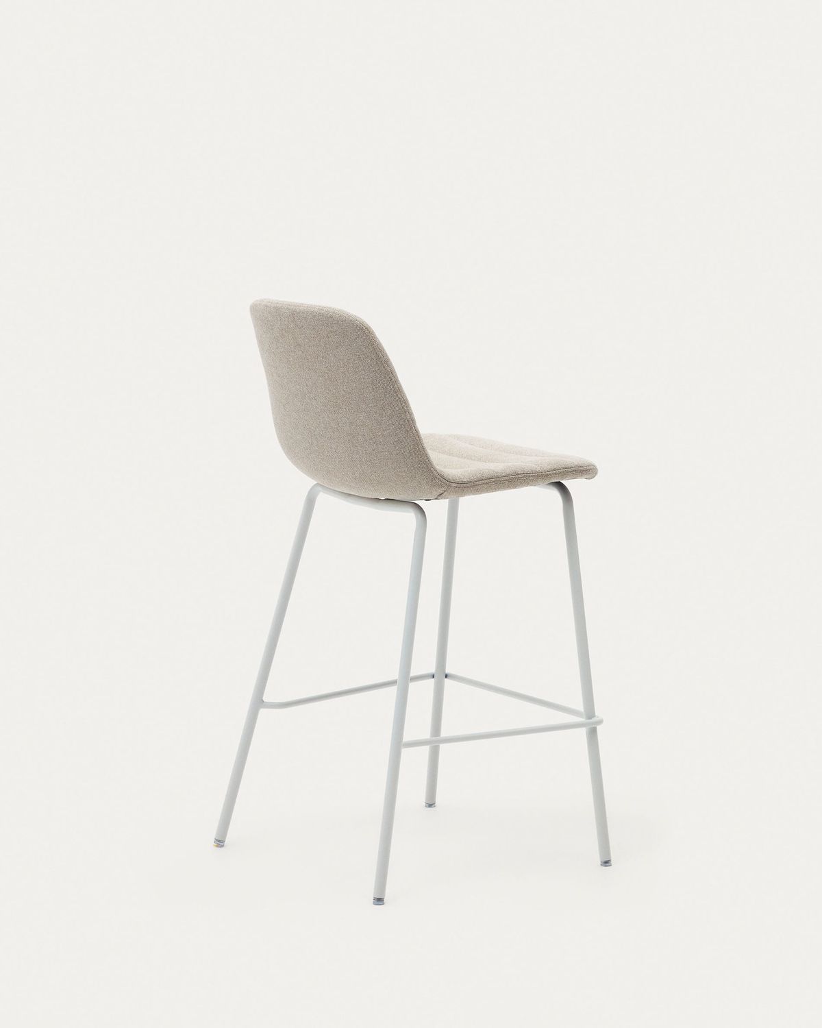 Taburete Zunilda de chenilla beige y acero con acabado blanco mate altura 65 cm FSC 100%