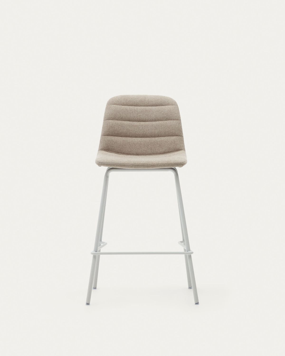 Taburete Zunilda de chenilla beige y acero con acabado blanco mate altura 65 cm FSC 100%