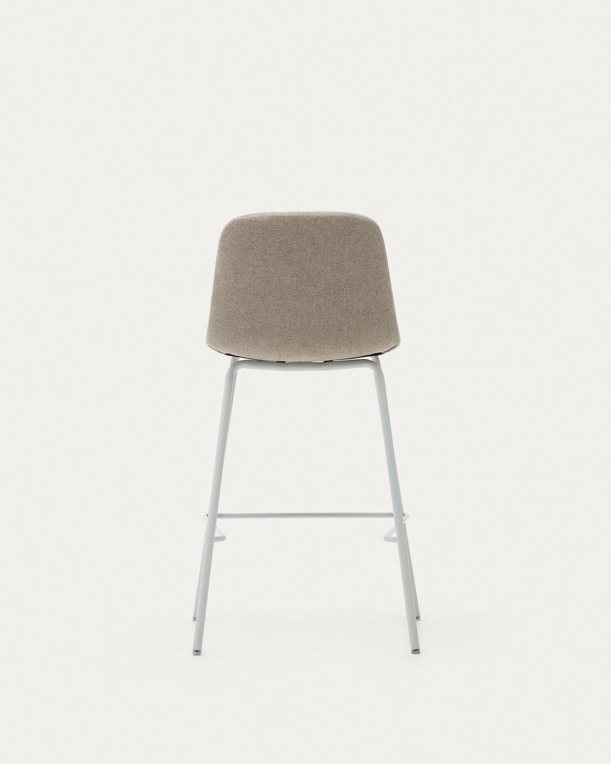 Taburete Zunilda de chenilla beige y acero con acabado blanco mate altura 65 cm FSC 100%
