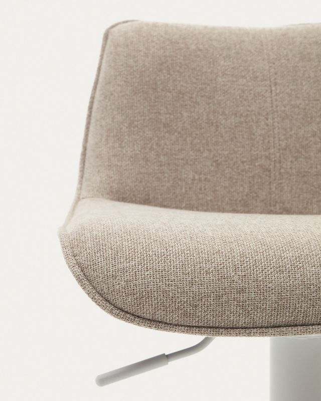 Taburete Zenda de chenilla beige y acero blanco mate 81-102 cm FSC 100%
