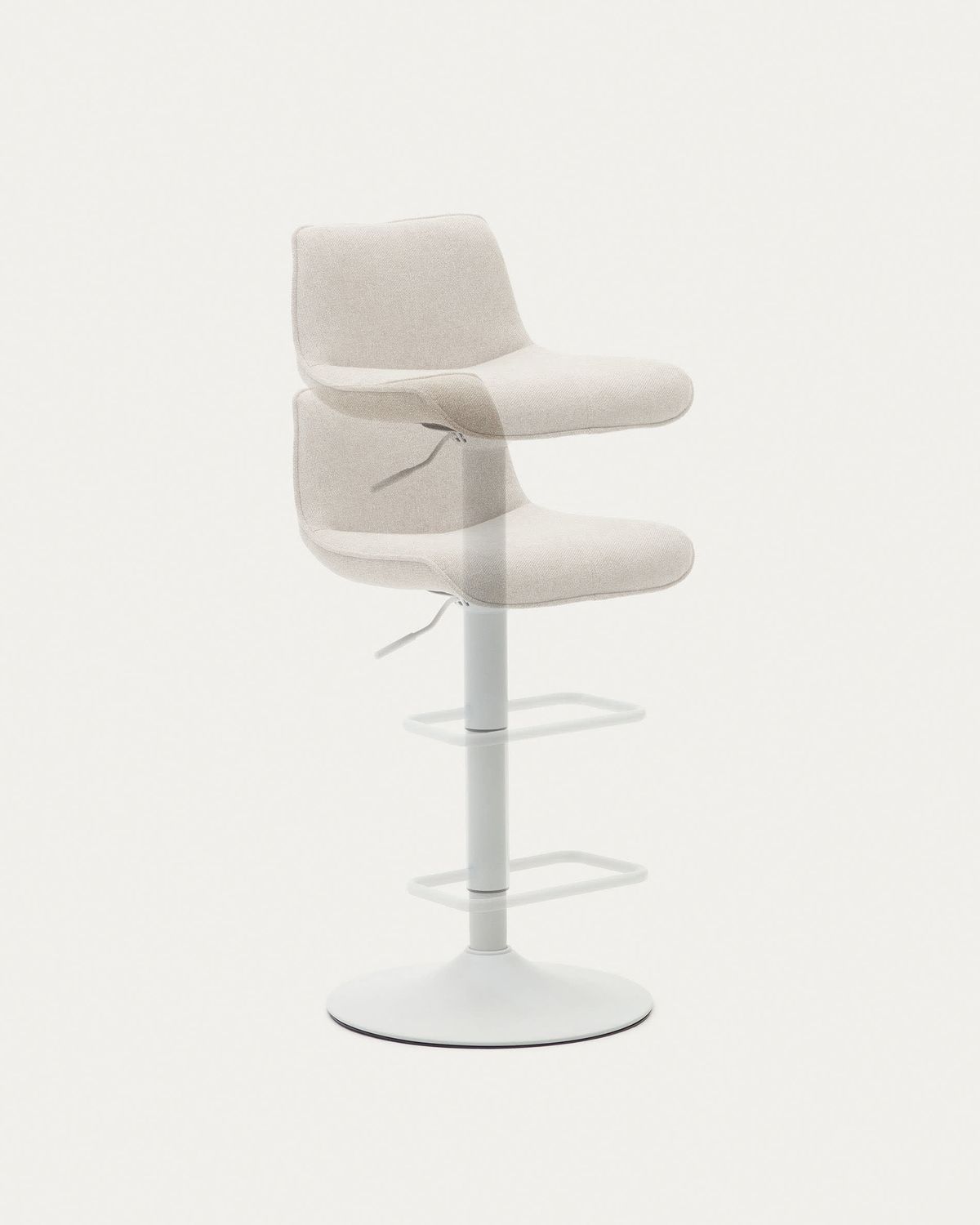 Taburete Zenda de chenilla beige y acero blanco mate 81-102 cm FSC 100%
