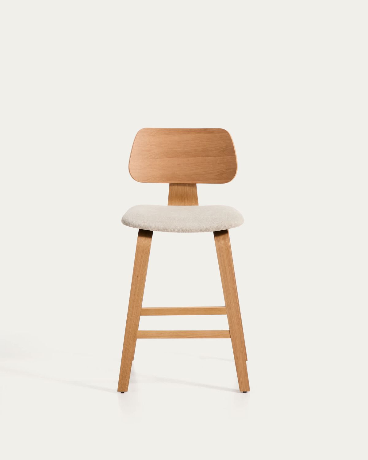 Taburete Gena de chapa de roble y chenilla beige 65cm