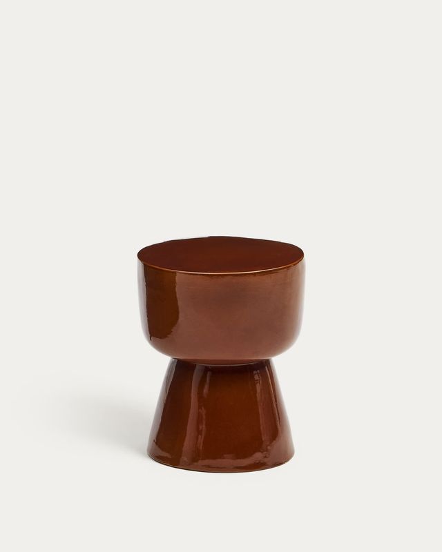 Mesa auxiliar exterior Mesquida de cerámica con acabado terracota glaseado Ø 36 cm
