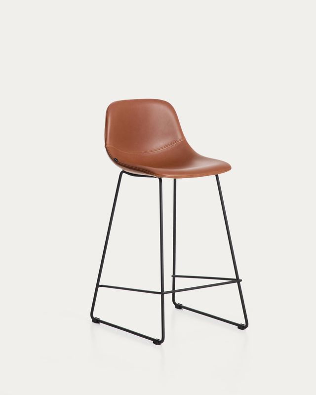 Taburete Zahara de poliuretano marrón y patas de acero con acabado negro 76 cm FSC 100%