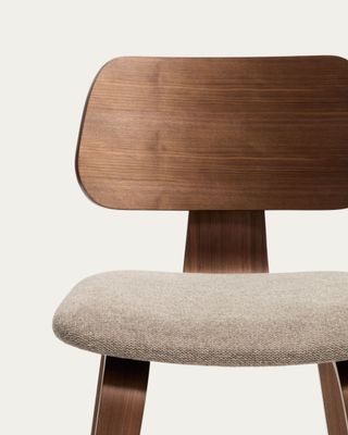 Taburete Gena de chapa de nogal y chenilla beige 65cm