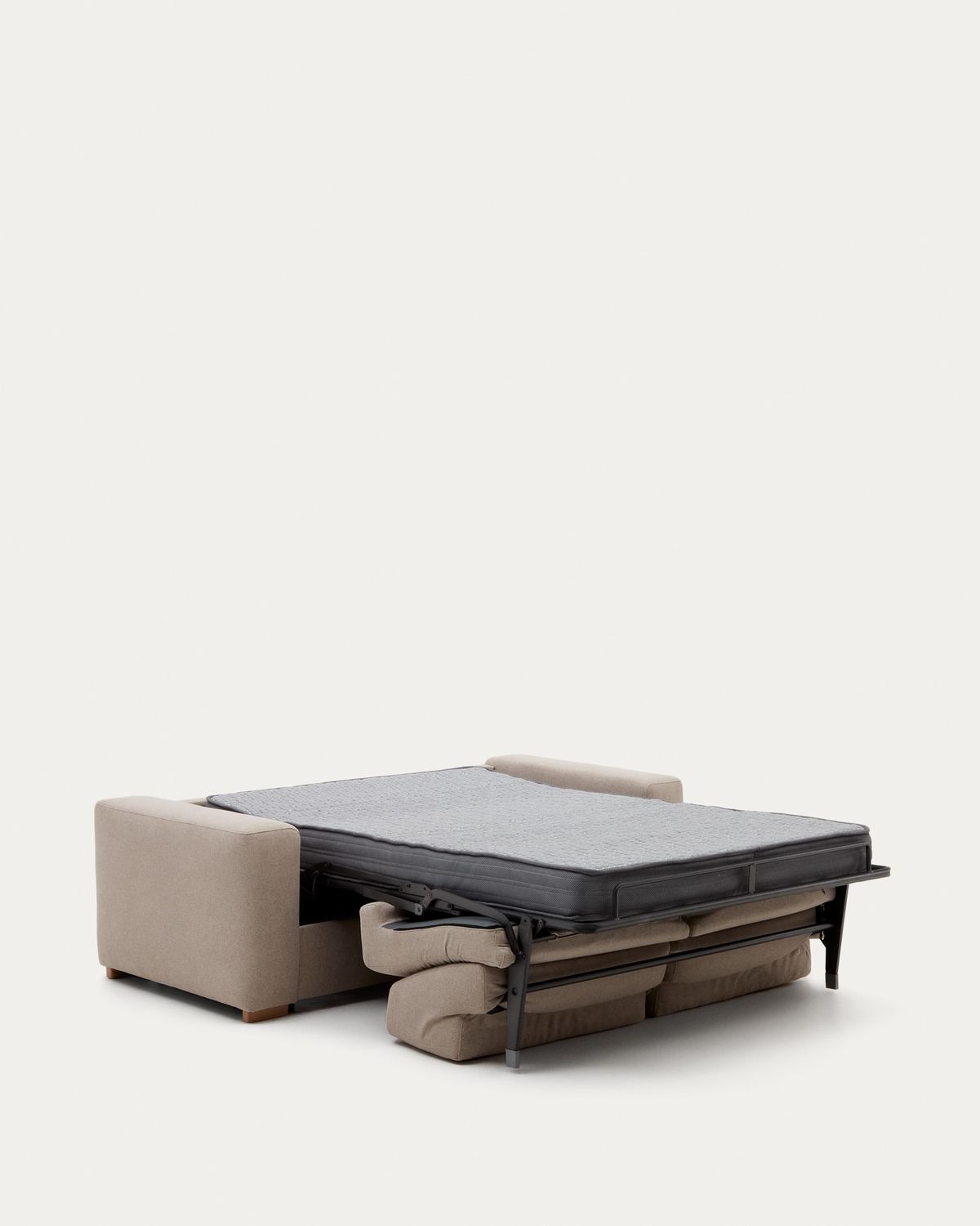 Sofá cama Anley 2 plazas beige y patas de madera maciza de haya 204 cm FSC Mix Credit