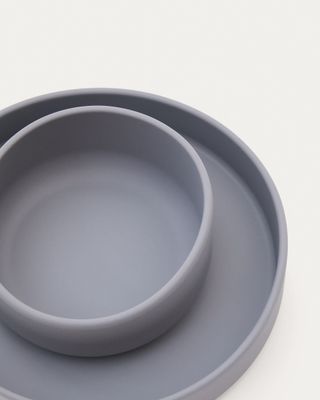 Set Lili de plato y bol de silicona azul