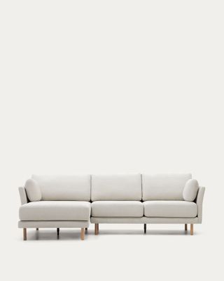 Sofá Gilma 3 plazas chenilla chaise longue derecho/izquierdo perla y patas natural 260 cm