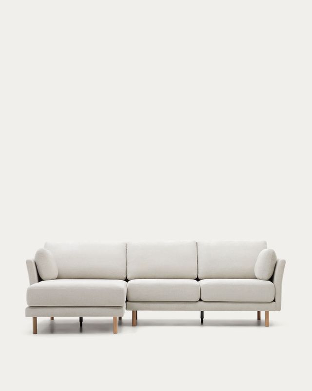 Sofá Gilma 3 plazas chenilla chaise longue derecho/izquierdo perla y patas natural 260 cm