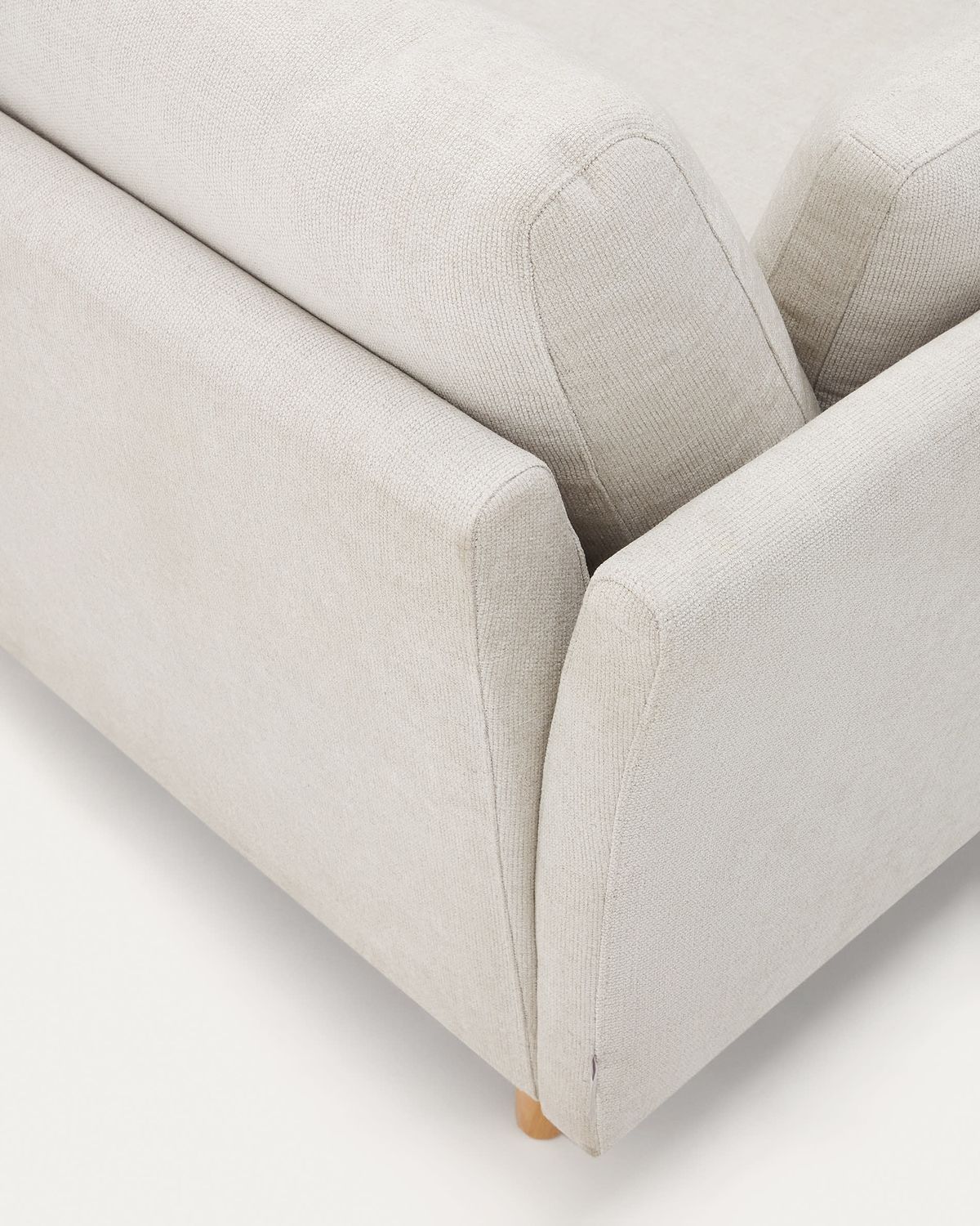 Sofá Gilma 3 plazas chenilla chaise longue derecho/izquierdo perla y patas natural 260 cm