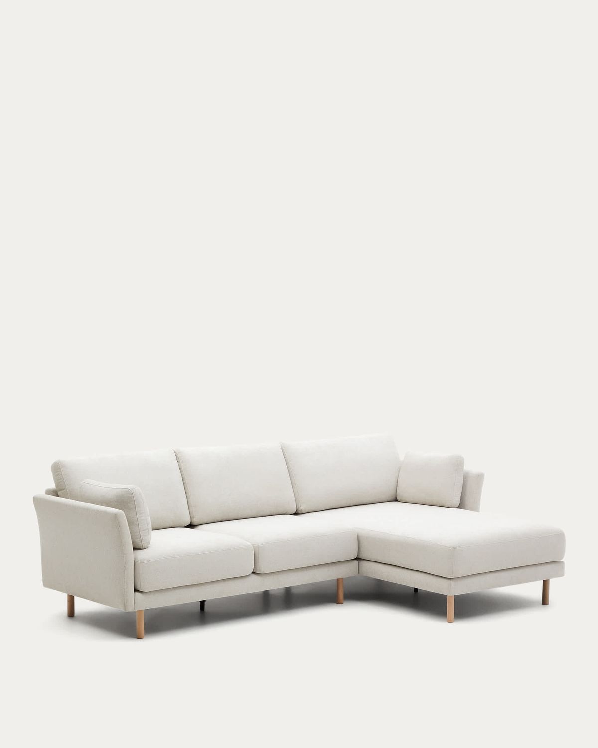 Sofá Gilma 3 plazas chenilla chaise longue derecho/izquierdo perla y patas natural 260 cm