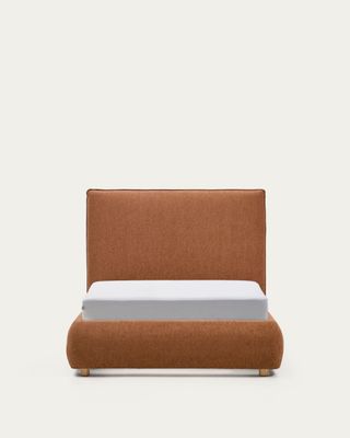Cama Elerio en chenilla cobrizo suave para colchón de 90 x 200 cm