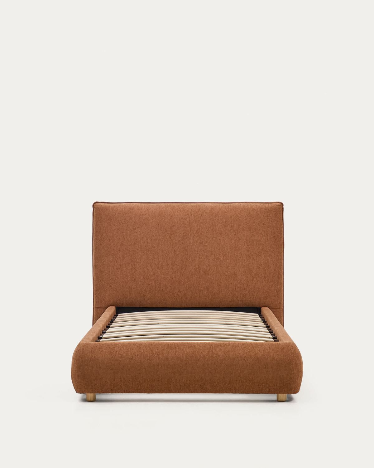 Cama Elerio en chenilla cobrizo suave para colchón de 90 x 200 cm