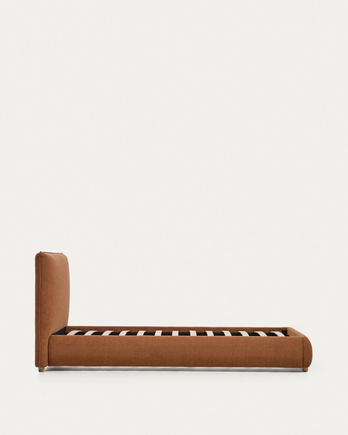Cama Elerio en chenilla cobrizo suave para colchón de 90 x 200 cm