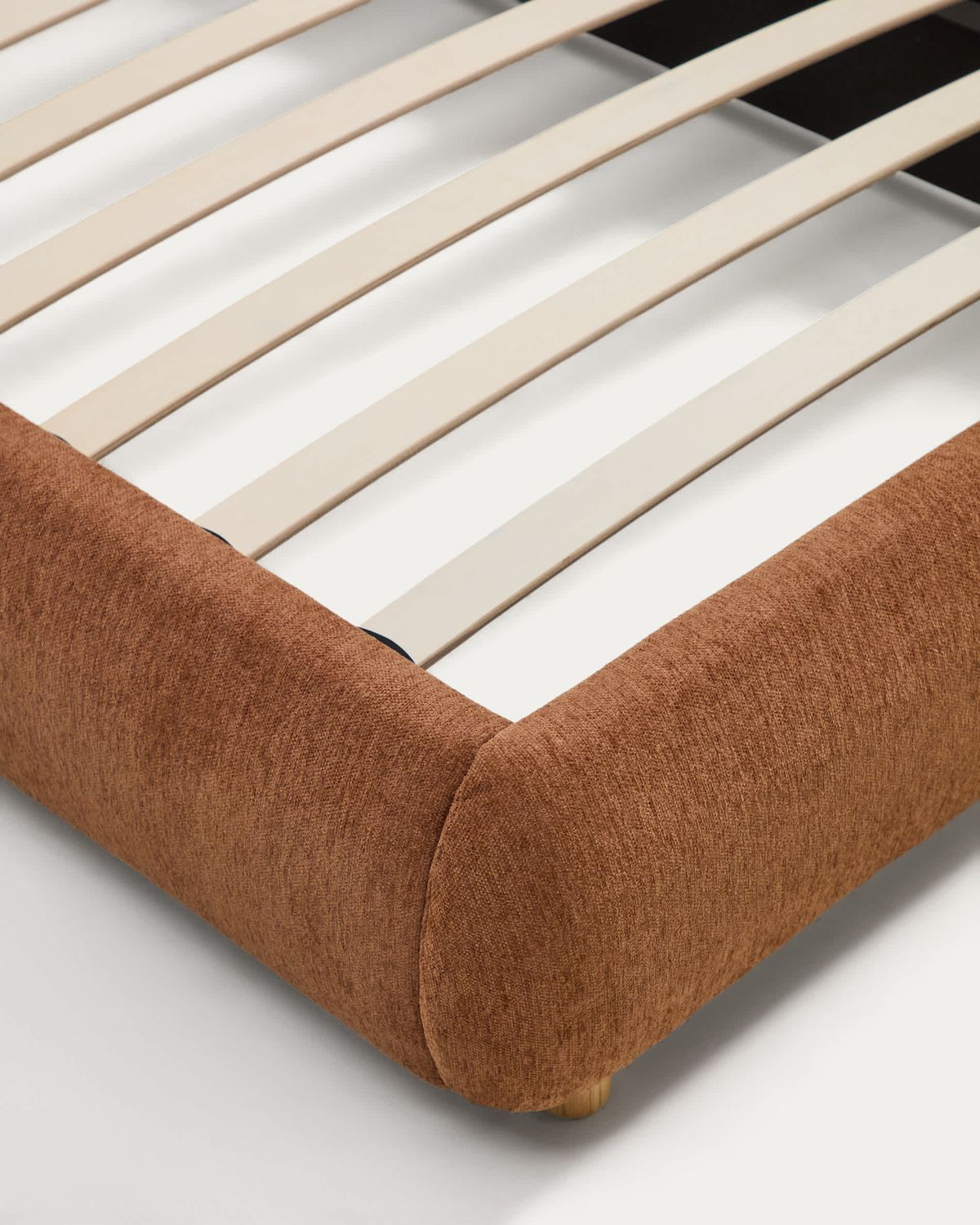 Cama Elerio en chenilla cobrizo suave para colchón de 90 x 200 cm