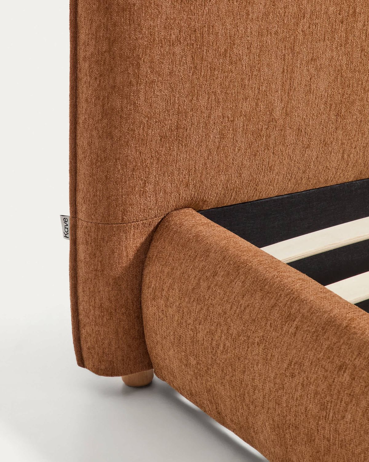 Cama Elerio en chenilla cobrizo suave para colchón de 90 x 200 cm