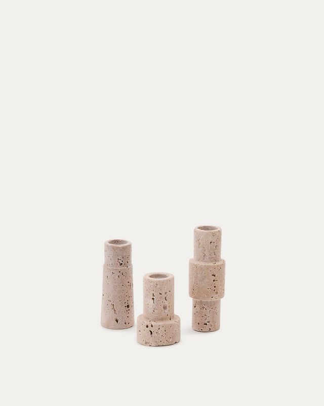 Set Majid de 3 candelabros de travertino beige