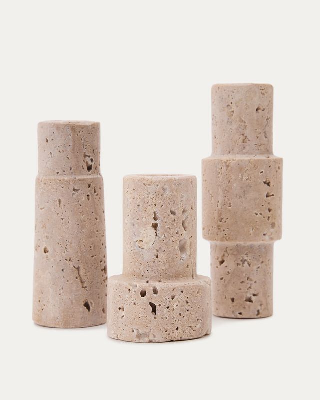 Set Majid de 3 candelabros de travertino beige