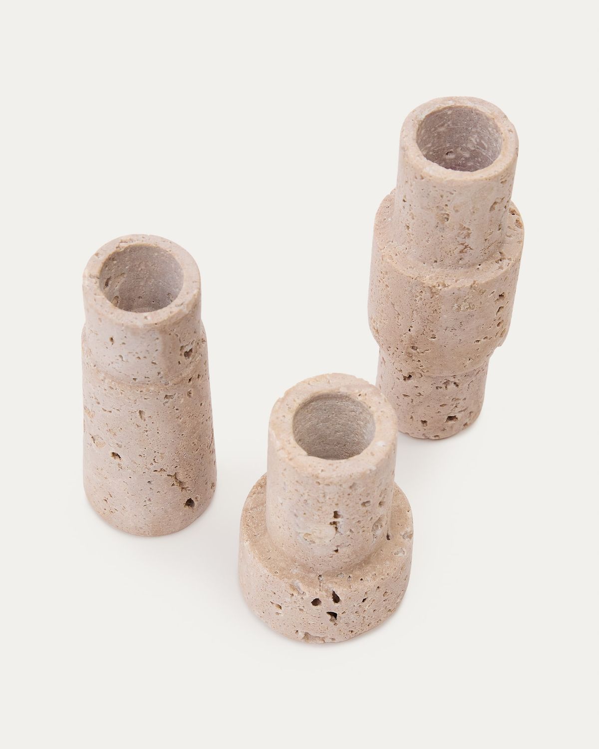 Set Majid de 3 candelabros de travertino beige