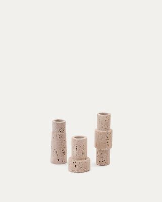 Set Majid de 3 candelabros de travertino beige Set Majid de 3 candelabros de travertino beige