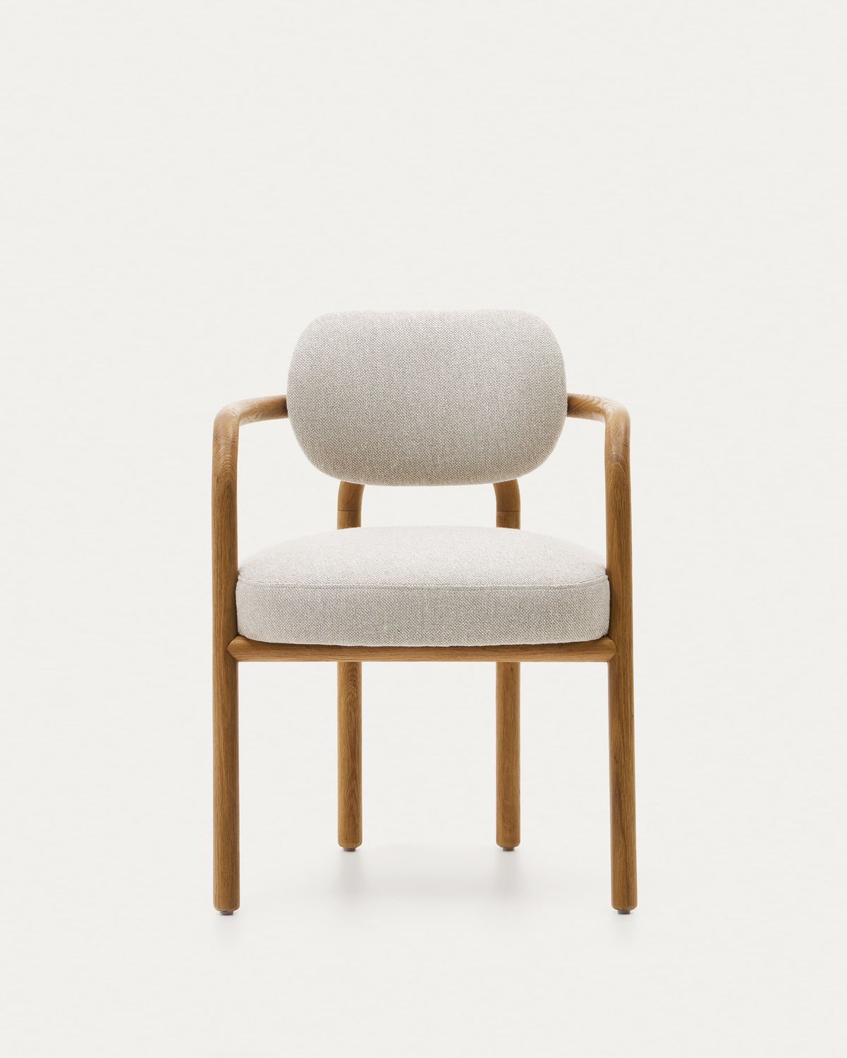 Silla Melqui beige de madera maciza de roble con acabado natural
