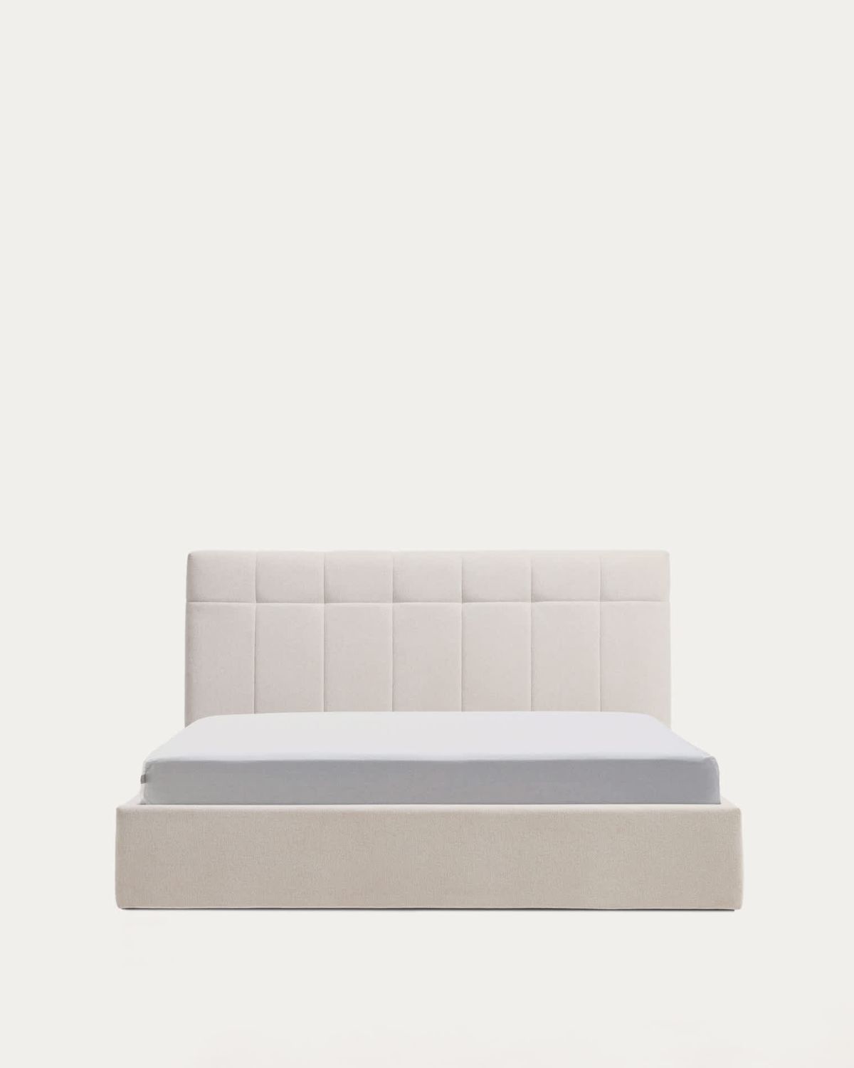 Cama con canapé abatible Darnela de chenilla crudo para colchón de 160 x 200 cm