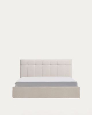 Cama con canapé abatible Darnela de chenilla crudo para colchón de 160 x 200 cm