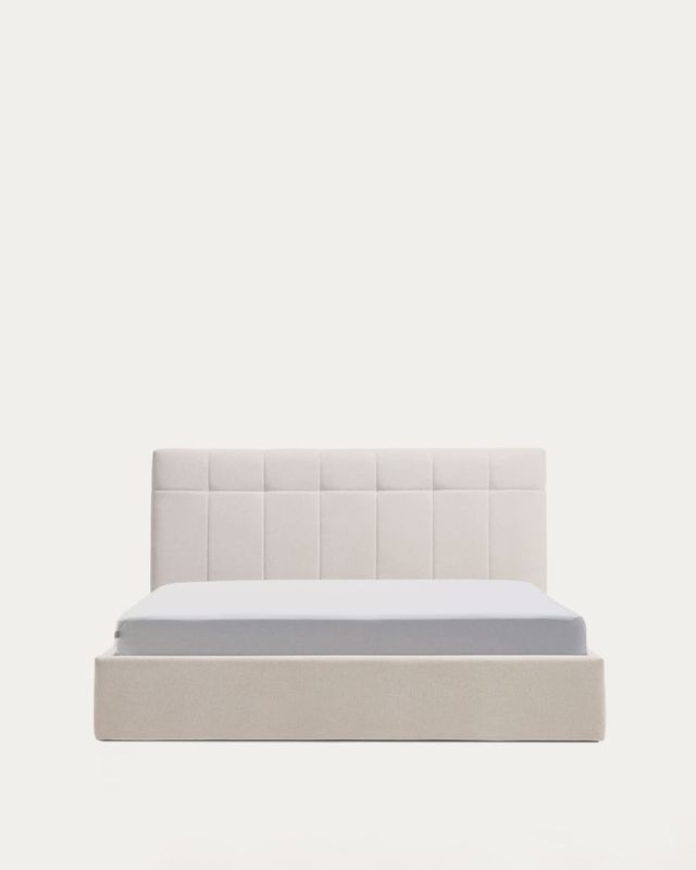 Cama con canapé abatible Darnela de chenilla crudo para colchón de 160 x 200 cm