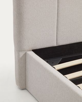 Cama con canapé abatible Darnela de chenilla crudo para colchón de 160 x 200 cm