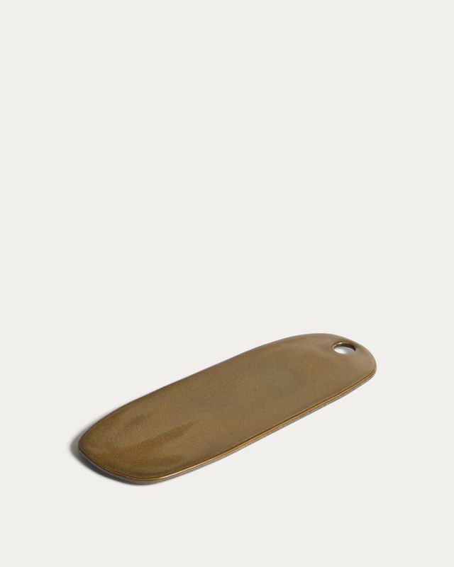 Tabla de servir Aderno de cerámica verde musgo 29 x 11,5 cm