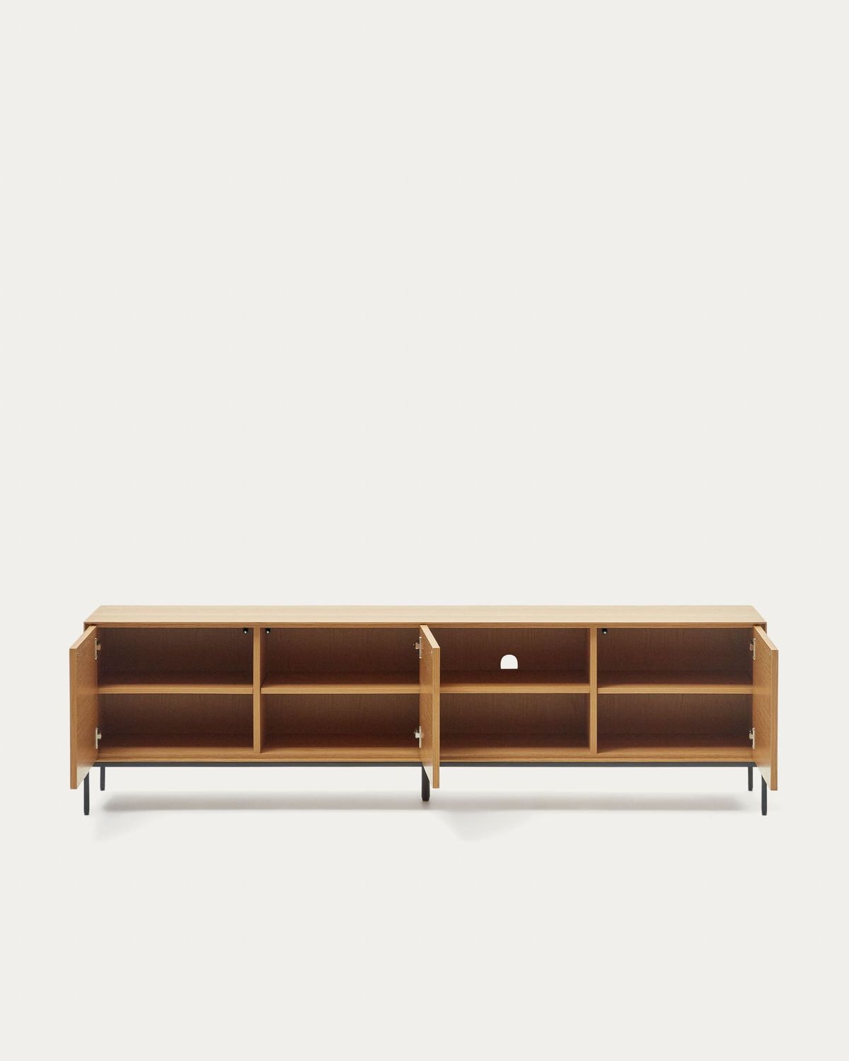 Mueble TV Vedrana 3 puertas de chapa de roble y patas de acero negro 195 x 55 cm