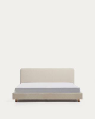 Cama Selven en chenilla beige para colchón de 160 x 200 cm FSC 100%